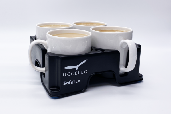 Muggi Cup Holder with 4 cups of tea inside for safe and easy transport