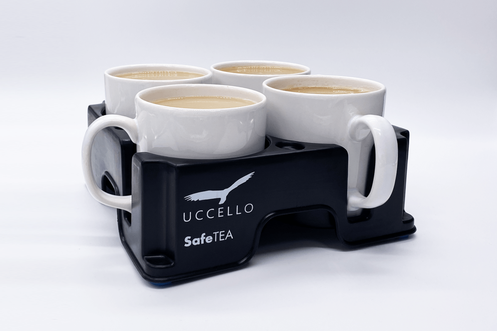 Uccello-Muggi-3-quarter-two-cups Muggi Cup Holder with 4 cups of tea inside for safe and easy transport