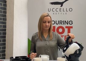 Cathriona pouring from the Uccello Kettle