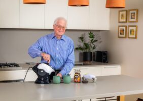 Elderly Man making coffee witht he Uccello Kettle