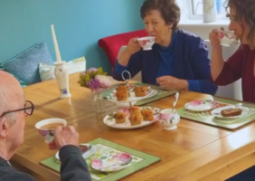Ciara Turley with her Mother and Father enjoying a cup of tea