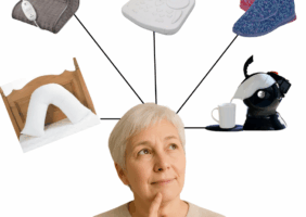 Elderly woman thinking about the perfect gift